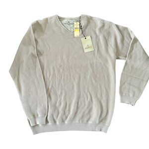 Tommy Bahama Sweater M Cream Wool Blend V Neck Textured Long Sleeve Pullover Men